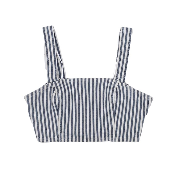 NEW Zara Striped Denim Crop Top Blue & White Sleeveless Square Neck Size Medium - Picture 2 of 14